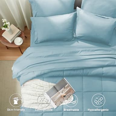 Anluoer King Comforter Set 7 Piece, Light Blue Bed in a Bag with Sheets, Comforters King Size Bedding Sets with 1 Comforter, 2 Pillow Shams, 2 Pillowcases, 1 Flat Sheet,1 Fitted Sheet - Image 4