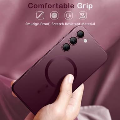 Amzfield Magnetic for Samsung Galaxy S23 Plus Case for Women Men Girls [Compatible with MagSafe] [Camera Lens Protector] Matte Cute Slim Soft Silicone Bumper Shockproof Metallic Phone Case, Burgundy - Image 8