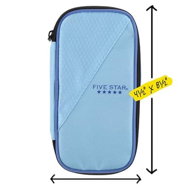 Five Star Pencil Pouch, Pen Case, High-Capacity Zipper Pouch, Storage Organizer for School Supplies Earbuds Chargers Cables Makeup, Blue/Denim (500212F-ECM) - Image 7