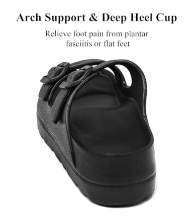 Womens Black Platform Sandals with Arch Support, Adjustable Double Buckle EVA Slides, Comfort Lightweight Ultra Cushion Wedge Sandal - Image 4