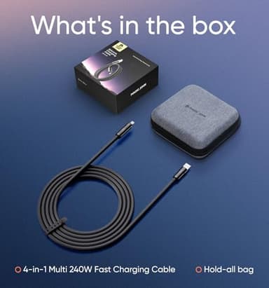 MAGIC JOHN 240W 4 in 1 USB C Cable, USB Charging Cable with Breathing Light, Fast Charging & Data Sync Silicone Multi Charging Cable for iPhone iPad Samsung Laptop Multi Device Charging, 4FT (Black) - Image 8