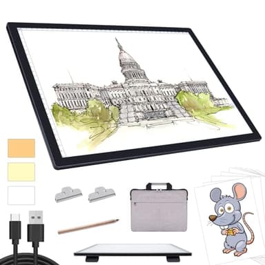 A3 Light Pad with Carry Bag - Battery Powered Diamond Painting Light Board, 3 Colours 6 Levels Brightness Tracing Light Box, Portable Rechargeable LED Light Pad for Weeding Vinyl Drawing - Image 1