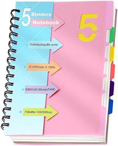 CAGIE 5 Subject Notebook College Ruled, Small Spiral Notebook 5x7 with Divider Tabs, A5 Spiral Notebooks for Women, 240 Pages Spiral Note book for School Note Taking, Pink - Image 3