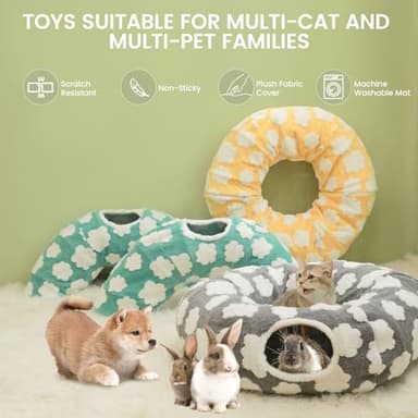 TSEB4TEP Cat Tunnel Bed for Indoor Cats,Soft Peekaboo Cave Cat Donut Tunnel with Washable Circle Cushion Central Mat, 3 Ways Shaped Round Pet Play Tunnel Toy for Kitten Puppy Rabbit Ferret Green - Image 6