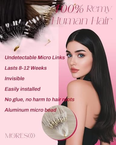 Moresoo Micro Beads Hair Extensions Human Hair White Blonde Hair Extensions Micro Loop Human Hair Microlink Extensions for Wedding 50G/50S 18 Inch - Image 2