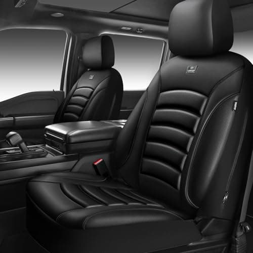 CAR PASS 3D Foam PU Leather Car Seat Covers, Universal Seat Covers Front 2 for Trucks SUV Sedan Automotive Seat Covers Armrest Airbag Compatible Waterproof Comfortable Faux Nappa Leather All Black - Image 1