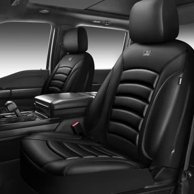 CAR PASS 3D Foam PU Leather Car Seat Covers, Universal Seat Covers Front 2 for Trucks SUV Sedan Automotive Seat Covers Armrest Airbag Compatible Waterproof Comfortable Faux Nappa Leather All Black - Image 1