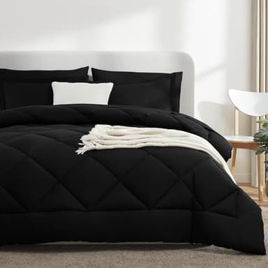 CozyLux Full Size Comforter Sets Black - 7 Pieces Bed in a Bag Full, Luxury Soft Bed Set for All Seasons, Bedding Set with Down Alternative Comforter, Sheets, Pillowcases & Shams - Image 7