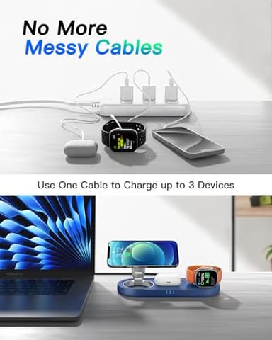 Upgraded 3 in 1 Wireless Charging Station for Apple Devices, Faster Mag-Safe Charger Stand, Magnetic Charger Station for iPhone 17/16/15/14/13/12 & AirPods Pro & Apple Watch Series (Sapphire Blue) - Image 5