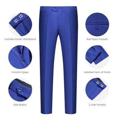 WULFUL Men’s Slim Fit Suit One Button 3-Piece Blazer Dress Business Wedding Party Jacket Vest & Pant Royal Blue - Image 6