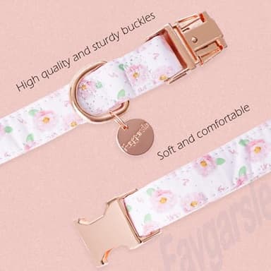 Faygarsle Pink Rose Pattern Dog Collar for Small Medium Large Dogs Cute Puppy Collars for Female Dogs for Summer Spring Wedding Necklace Girl Dog Collar L - Image 4