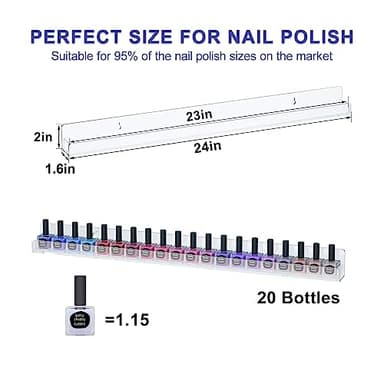 FEMELI 24 Inch Nail Polish Wall Rack: 6 Shelves Clear Acrylic Nail Polish Holder Organizer for 130-180 Bottles (24 Inch, Clear) - Image 3