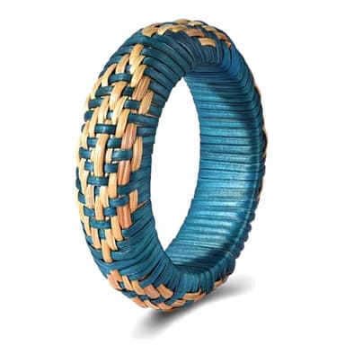 NVENF Rattan Bangle Bracelets for Women Chunky Woven Rattan Raffia Bracelet Bangles Bohemia Statement Bracelets Summer Beach Jewelry Accessories Gifts (Blue)