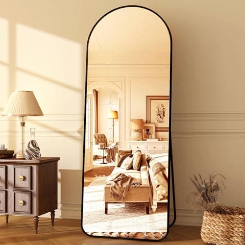 HARRITPURE 64"x21" Arched Full Length Mirror Floor Mirrors with Aluminum Alloy Frame Free-Standing Wall Mounted or Leaning Large Bedroom Dressing Mirror Modern & Contemporary Decor for Home,Black - Image 1