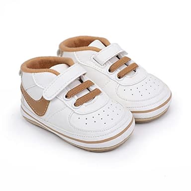 Clowora Unsex Baby Shoes Boys Girls Infant Sneakers Non-Slip Soft Rubber Sole Toddler Crib First Walker Lightweight Shoes (A03/Khaki,6-12 Months) - Image 5