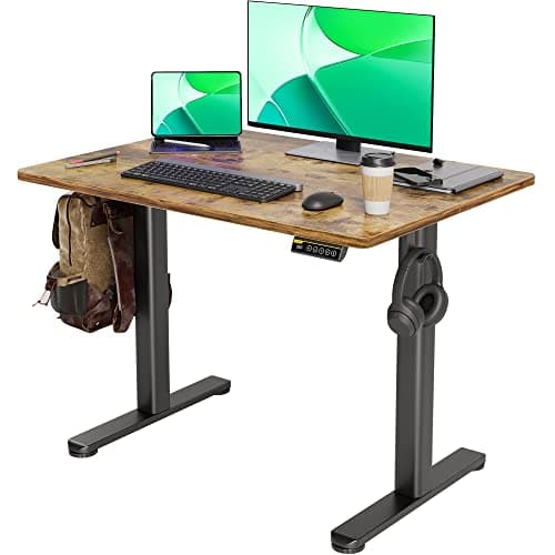 Claiks Electric Standing Desk, Adjustable Height Stand up Desk, 40x24 Inches Sit Stand Home Office Desk with Splice Board, Black Frame/Rustic Brown Top - Image 1