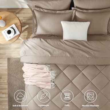 CozyLux Full Size Comforter Sets Khaki - 7 Pieces Bed in a Bag Full, Luxury Soft Bed Set for All Seasons, Bedding Set with Down Alternative Comforter, Sheets, Pillowcases & Shams - Image 2