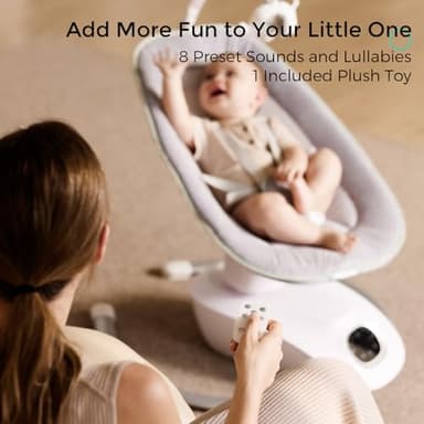 Momcozy CocoSway 3D-Motion Baby Swing for Infants to Toddlers, 6 Motion Modes & 4 Speeds, 180° Rotating Seat, Remote Control, Reclining Seat with 5-Point Harness, 8 Preset Lullabies, Grey - Image 7