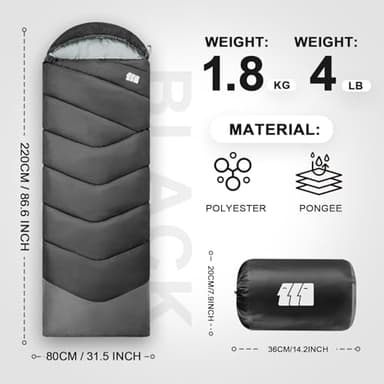 TANSTRIDER Sleeping Bags for Adults Cold Weather,3-4 Season 4lb Lightweight Sleeping Bag for Kids Girls Boys with Compression Sack,Camping Essentials Gear, Hiking,Travel,Backpacking,Outdoor & Indoor - Image 2