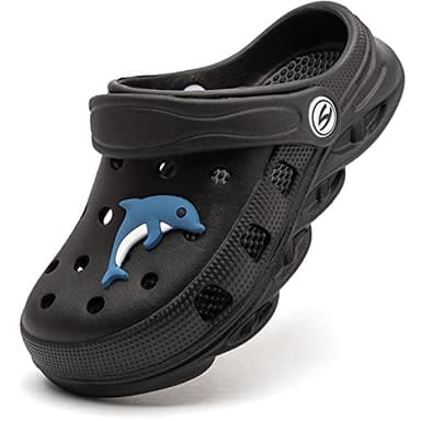 WOUEOI Kid's Girls Boys Clogs Garden Shoes Cartoon Slides Sandals Beach Slipper Children(D-Black,3 Infant) - Image 1