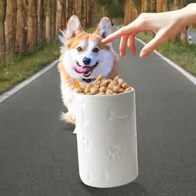 NIXBYO Dog Treat Container Airtight - 9"x5" Large Ceramic Dog Treat Jar for Kitchen Counter, White Dog Cookie Jar with Lid - Farmhouse Style Dog Food Storage Container for Dogs, Cats, Pets - Image 6