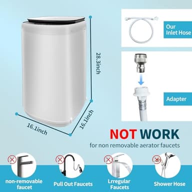 TGC 0.9 Cu.Ft.Small Portable Washer, 7.7 lb. Capacity Mini Washing Machine for Homes & Apartments & LED Display，Built-in Drain Pump,White，10 Wash Cycles and Drain Hose Included - Image 9