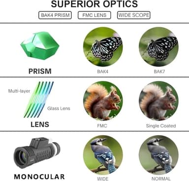Monocular Telescope for Adults,40x60 HD Large Vision Monoculars with Smartphone Adapter Tripod,High Powered Monocular for Birdwatching Hunting Hiking Camping,BAK4 Prism FMC Lens,Waterproof (12x60) - Image 6