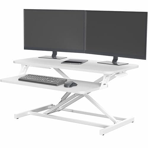 VIVO Desk Converter 32 inch Height Adjustable, MDF Wood Sit to Stand Riser, White, DESK-V000SW - Image 1