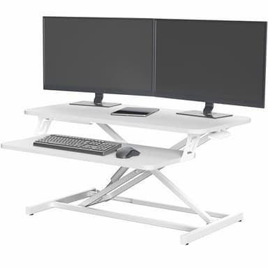 VIVO Desk Converter 32 inch Height Adjustable, MDF Wood Sit to Stand Riser, White, DESK-V000SW - Image 1