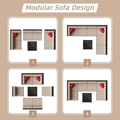 Shintenchi 7 Pieces Patio Furniture Sets Outdoor All-Weather Sectional Patio Sofa Set PE Rattan Manual Weaving Wicker Patio Conversation Set with Glass Table&Ottoman Cushion and Red Pillows, Beige - Image 3