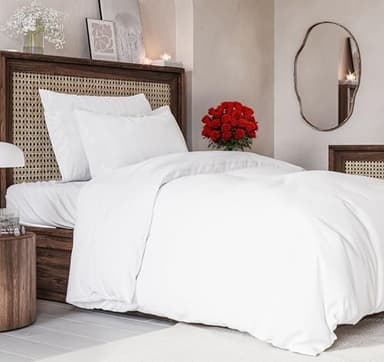 Duvet Cover Twin/Twin XL Size Set - Extra Soft Duvet Cover 68 x 90 with 1 Pillow Sham - Hotel Luxury, Easy Care and Fade Free with Zipper Closures & Ties - Comfy, Cozy Breathable Bedding Set (White) - Image 1