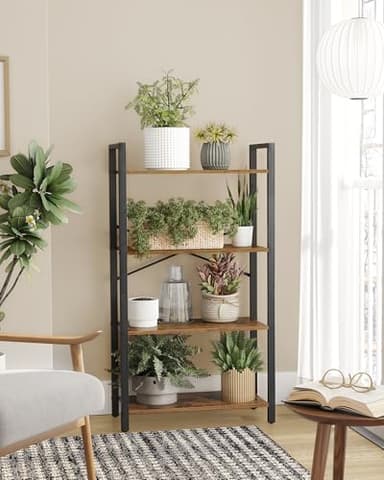 VASAGLE 4-Tier Bookshelf, Bookcase with Steel Frame, Book Shelf for Living Room, Home Office, Study, 11.8 x 26 x 47 Inches, Industrial Style, Rustic Brown and Ink Black ULLS60BX - Image 7