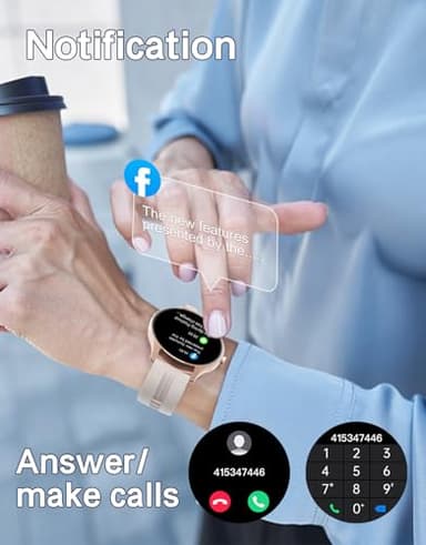 HUAKUA Smart Watches for Women Men (Answer/Make Calls) Compatible with iPhone/Android Phones, Round Smartwatch Fitness Tracker with Heart Rate Monitor Sleep/Steps Tracker Waterproof (Starlight/Gold) - Image 2