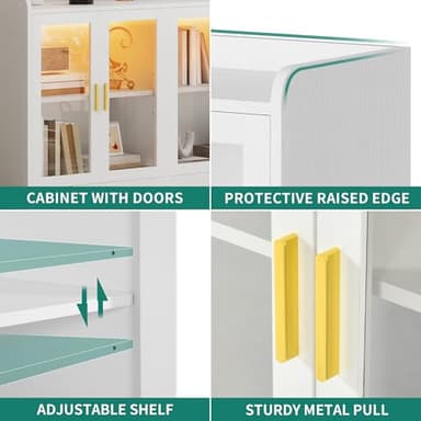 YITAHOME Home Bar Cabinet w/LED Light, 55" Liquor Cabinet with 4 Doors, Coffee Bar Cabinet with Adjustable Shelves, Wine Cabinet for Kitchen, Living Room, White - Image 5