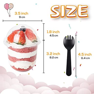 50 Pack 12OZ Clear Plastic Cups with Dome Lids and Sporks No Hole Disposable Fruit Cups for Dessert,Cupcake,Parfait,Pudding,Iced Cold Drinks,Snacks,Fruits,Bakeries,Ice Cream - Image 2