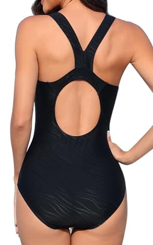 beautyin Plus Size Swimsuits for Women One Piece Tummy Control Bathing Suit Athletic Swimwear Solid Black - Image 2