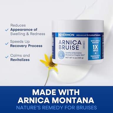 Hermon Arnica Bruise Cream Extra Strength: Fast-Acting for Bruising & Swelling on Thin Skin - High Strength Arnica Montana with Vitamins K, C & E–Hydrating Moisturizer for Face (4 oz(pack of 1)) - Image 2