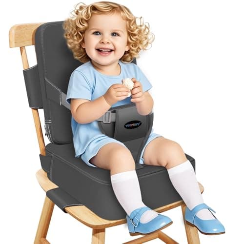 YONTINY Toddler Booster Seat for Kitchen Chair, 2-in-1 Dining Table Booster Seat with Backrest & Adjustable Straps – Easy-Clean, PU Portable Toddler Eating Travel Increasing Cushion - Dark Grey - Image 1