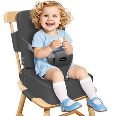 YONTINY Toddler Booster Seat for Kitchen Chair, 2-in-1 Dining Table Booster Seat with Backrest & Adjustable Straps – Easy-Clean, PU Portable Toddler Eating Travel Increasing Cushion - Dark Grey - Image 1