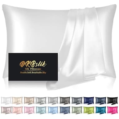 Silk Pillowcase for Hair and Skin, Mulberry Silk Pillow Cases King Size, Anti Acne Cooling Sleep Both Sides Natural Silk Satin Pillow Case Covers with Hidden Zipper, Gifts for Women Men, White - Image 1
