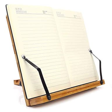 wishacc Bamboo Book Stand, Adjustable Book Holder Tray and Page Paper Clips-Cookbook Reading Desk Portable Stable Hard-Wearing Lightweight Bookstand-Textbooks Books - Image 9
