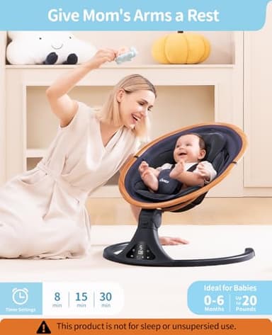 LAREX Baby Swing to Toddler Electric Infant Swing Portable for Newborn Boy Girl, 5 Sway Speeds with Remote Control, 12 Preset Melodies and Bluetooth, 0-6 Months Max 20 Lbs(Dark Wood Grain) - Image 4