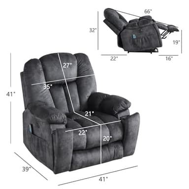 CANMOV Large Power Lift Recliner Chair with Massage, Heat, and USB for Elderly, Overstuffed Wide Recliners, Heavy Duty and Safety Motion Reclining Mechanism, Gray - Image 2