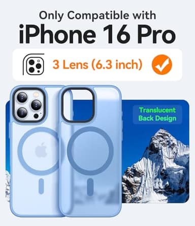 CANSHN Magnetic Compatible with iPhone 16 Pro Case [Compatible with Magsafe] [Translucent Matte] Slim Thin Shockproof Protective Bumper Phone Case Cover 6.3 Inch - Light Blue - Image 2
