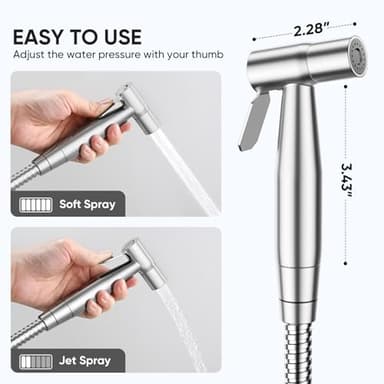Arofa Handheld Toilet Bidet Sprayer for Toilet-Adjustable Water Pressure Control with Bidet Hose for Feminine Wash, Stainless Steel Brushed Nickel Bidet Faucet Cloth Diaper for Baby Wash - Image 4