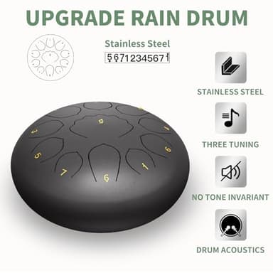Rain Drum for Outside Garden, 8 Inches 11 Notes Steel Tongue Drum, Outside Garden Rain Chime, Chakra Drum for Rain (Black) - Image 3