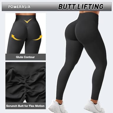 POWERASIA Seamless Impact Leggings Hidden Scrunch Butt Lifting Leggings for Women Booty Workout Tights Mid Low Waist Tummy Control Compression Fitness Gym Womens V Back Yoga Pants - Image 2