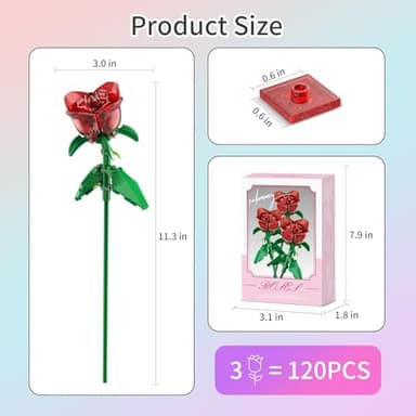Rose Flowers Bouquet Building Decoration Set Compatible with Lego Flowers, Artificial Flowers for Home Décor, Roses Botanical Collection Women Mens Gifts Ideas for Christmas Stocking Stuffers (Red) - Image 5