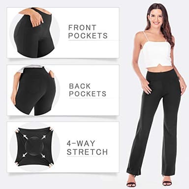IUGA Yoga Pants Women Wide Leg High Waist Bootcut Workout Flare Leggings Tummy Control Work Dress Pants Women 4 Pockets Black - Image 2