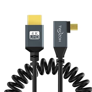 Twozoh Left Angled Coiled Micro HDMI to HDMI Cable, Micro HDMI to HDMI Coiled Cable 90°Degree Stretched Length 30cm to 150cm - Supports 3D/4K 1080p(5FT) - Image 2